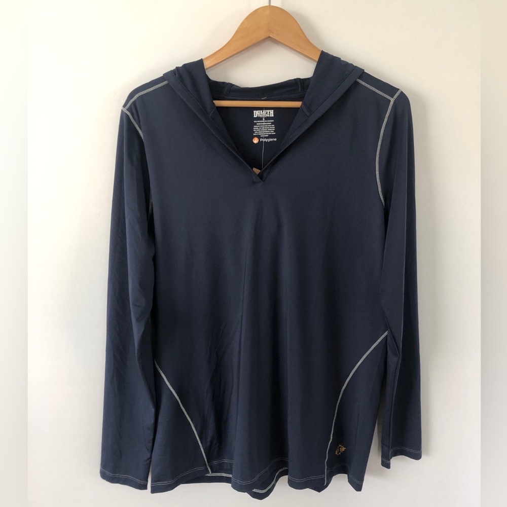 Duluth Trading Co. Womens Hooded Size L Top Polygiene UPF50+ Hooded Blue NWT